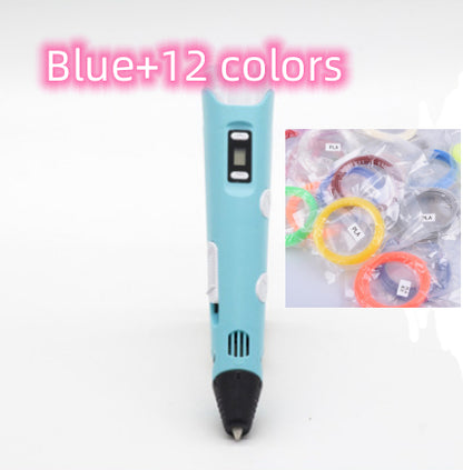 3D print pen 3D pen two generation graffiti 3D stereoscopic Kids dealsniper-net Blue+12 colors AU