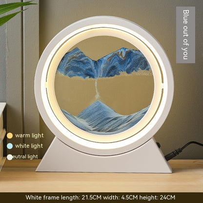 Quicksand Painting Hourglass Decoration Small Night Lamp Atmosphere Gift Home Decor DealSniper.net Dry Battery Plug In Type White Frame Blue Sand