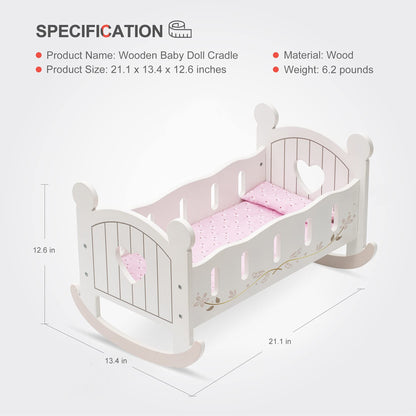 Wooden Doll Cradle Rocking Baby Doll Crib