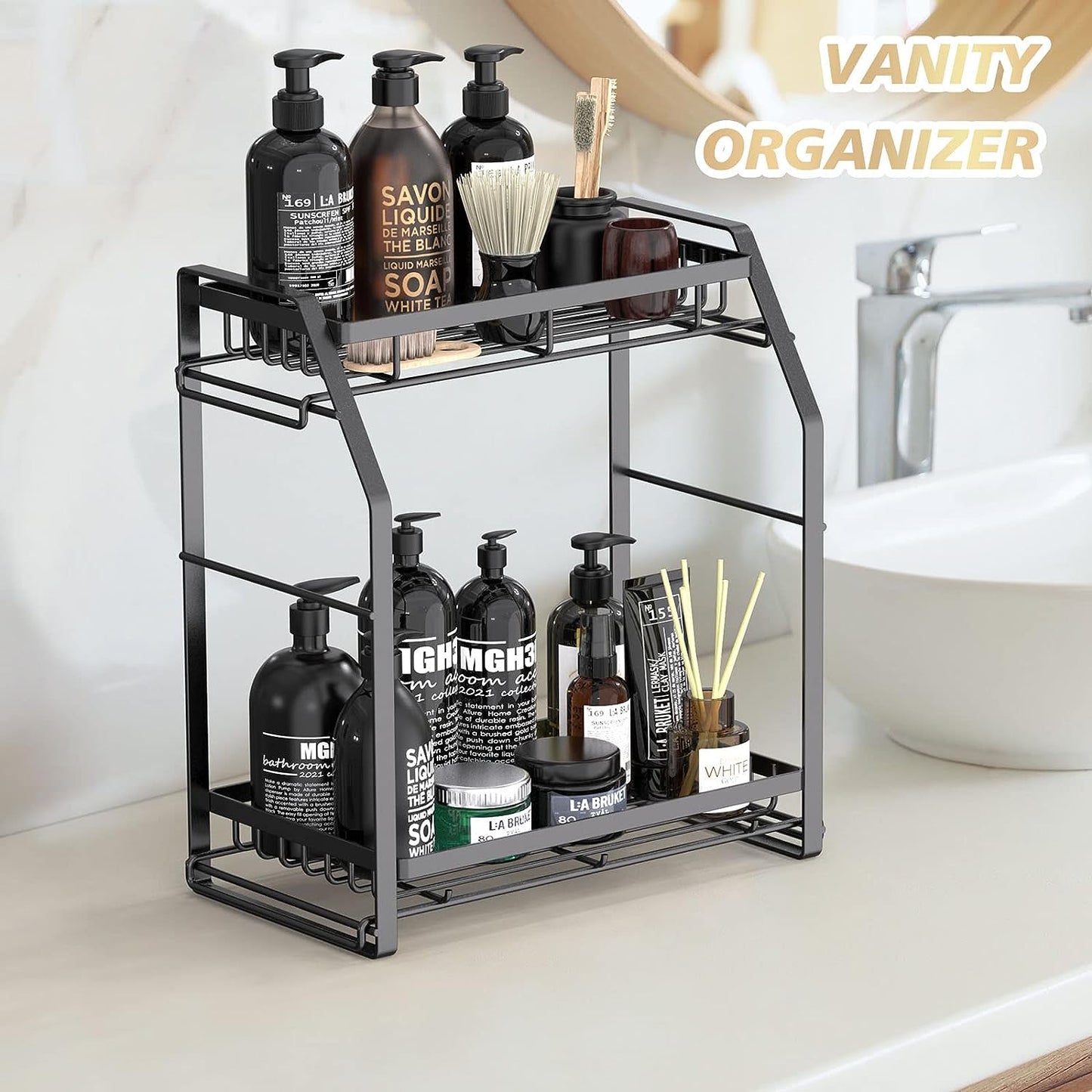 Spice Rack Organizer, 3-Tier Seasoning Organizer, Kitchen Spice Shelf, Countertop Organizer For Bathroom Vanity Kitchen-Black Kitchen dealsniper-net