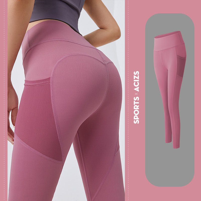Yoga Pants Women With Pocket Leggings Sport Girl Gym Leggings Women Gym From House Bean Paste Pink 2XL