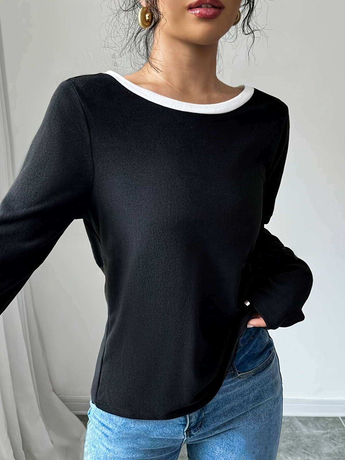 Women's Trendy Round Neck Two-Piece Illusionknit T-Shirt Women Gym From House