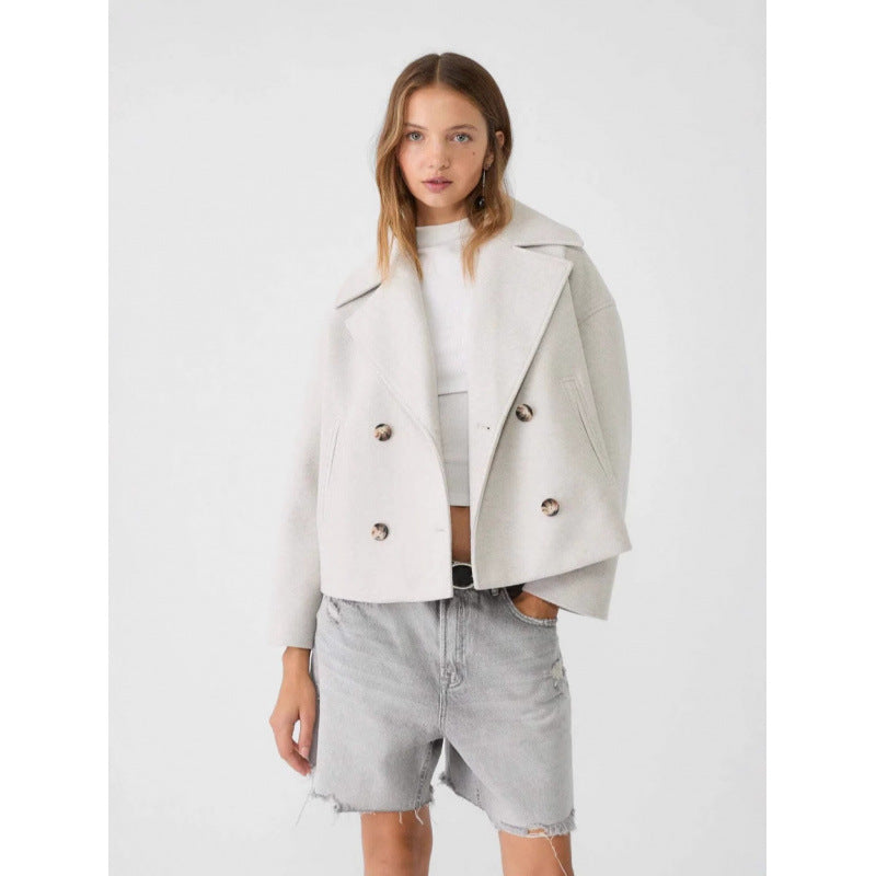Ins Double-breasted Lapel Blazer Jacket Fashion Loose Woolen Women null