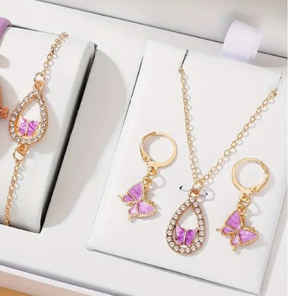 4PCS Set Luxury Women Butterfly Necklace Bracelet Jewelry dealsniper-net Pink MS3096