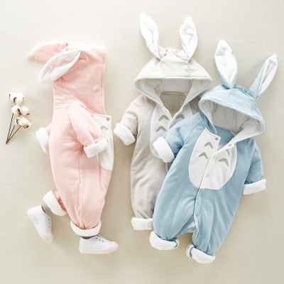 The new cotton padded cotton baby romper thickened chinchilla hooded cotton baby Onesies newborn go climbing clothes Kids dealsniper-net