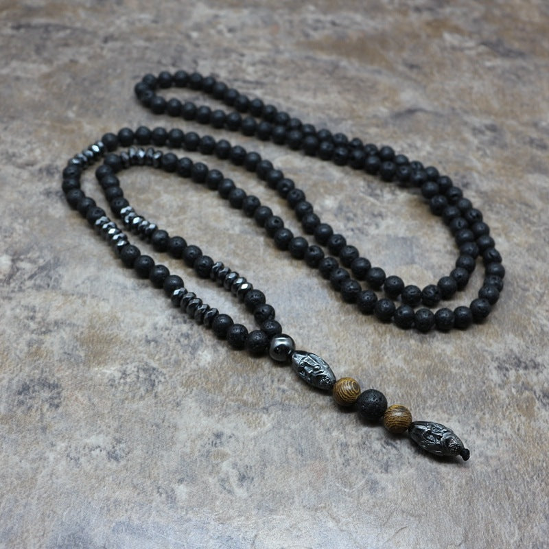 Men's Necklace 6mm Lava Rock Pendant Men's Rosary Necklace Jewelry dealsniper-net