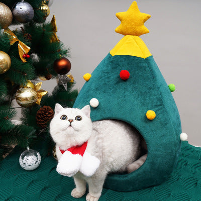Christmas Tree Pet Bed Winter Warm Pet Nest Pets Gym From House