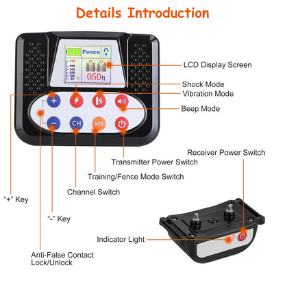 1Set 990FT Range Dog Wireless Fence Remote Training Collar Pets Gym From House