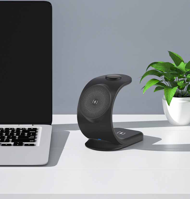 Vertical Three-in-one Magnetic Wireless Charger Gadgets Gym From House Black USB