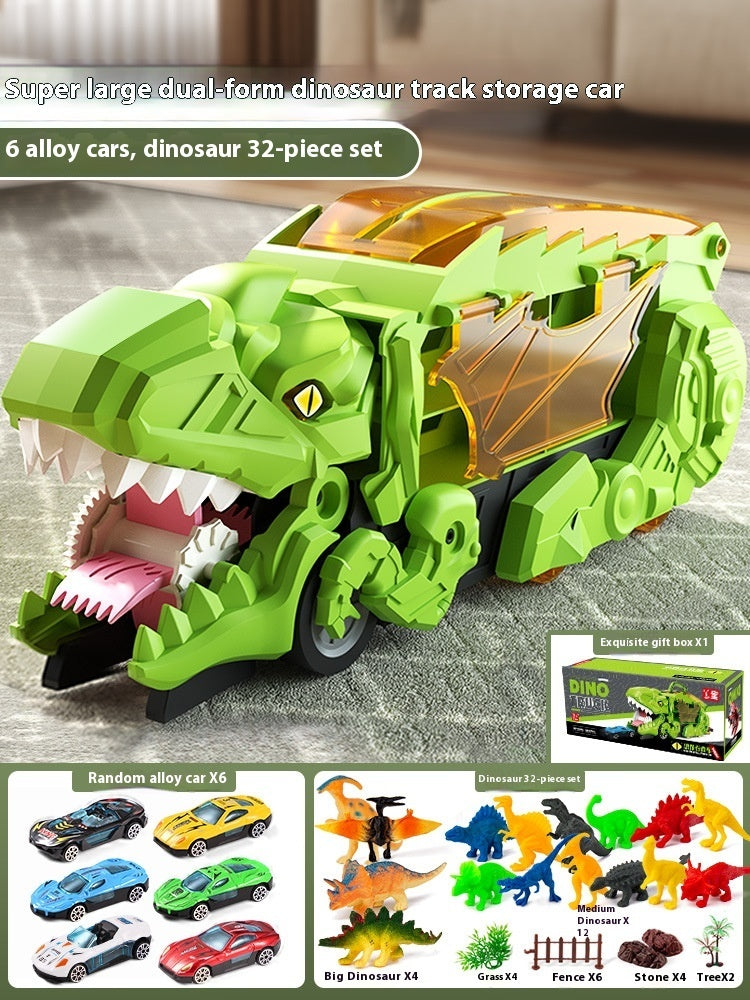 Dinosaur Swallowing Car Attack Tyrannosaurus Rex Deformation Toy Kids dealsniper-net Green With 6 Cars 32 Dinosaurs