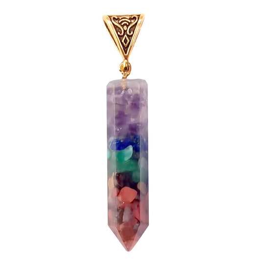 Seven Chakra Natural Crushed Stone Hexagon Column Necklace Aura Pendant Jewelry dealsniper-net Gold 1PC