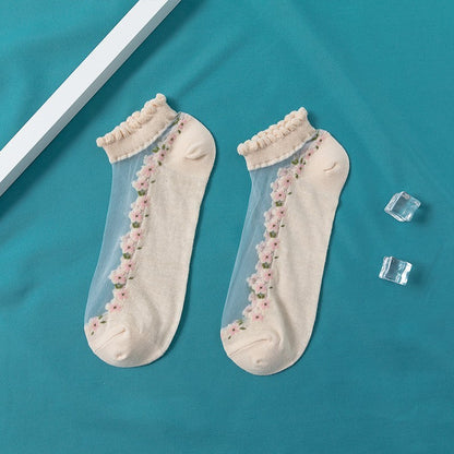 Women's Thin Spun Glass Lace Crystal Boat Socks Women DealSniper.net Generate Color Free Size