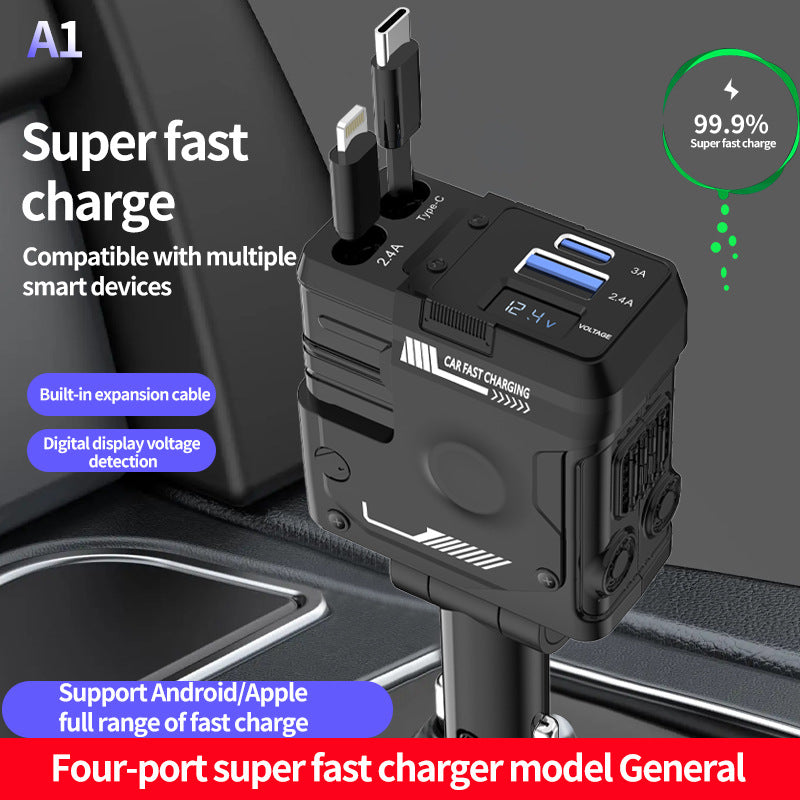 Car Charger Fast Charging And Retractable Four-in-one Vehicle dealsniper-net