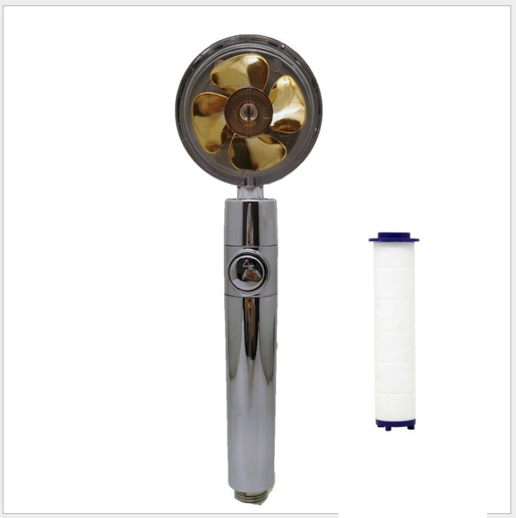 Propeller Driven Shower Head With Stop Button And Cotton Filter