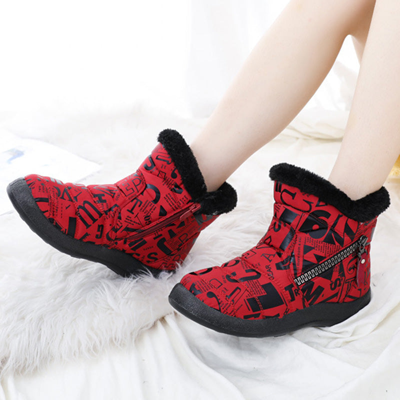 Letter Print Boots Winter Warm Plush Snow Boot Women Shoes