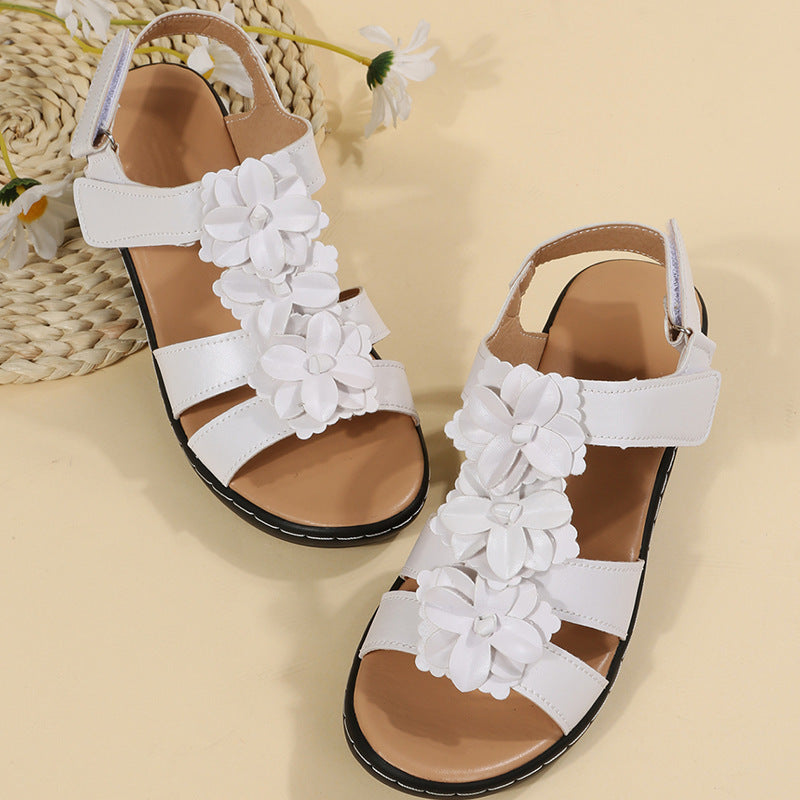 Flowers Sandals Summer Velcro Wedges Shoes For Women Women dealsniper-net White Size35