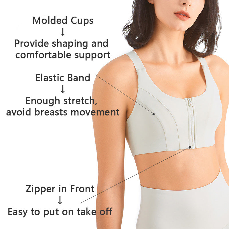 Zip Front Sports Bra Shock Absorption Gather For Women Women dealsniper-net