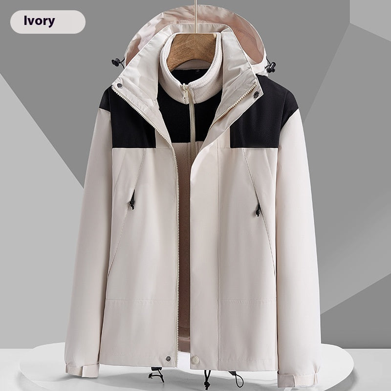 Hooded Windbreaker Unisex Fashion Color block Men DealSniper.net Three in one ivory white 2XL