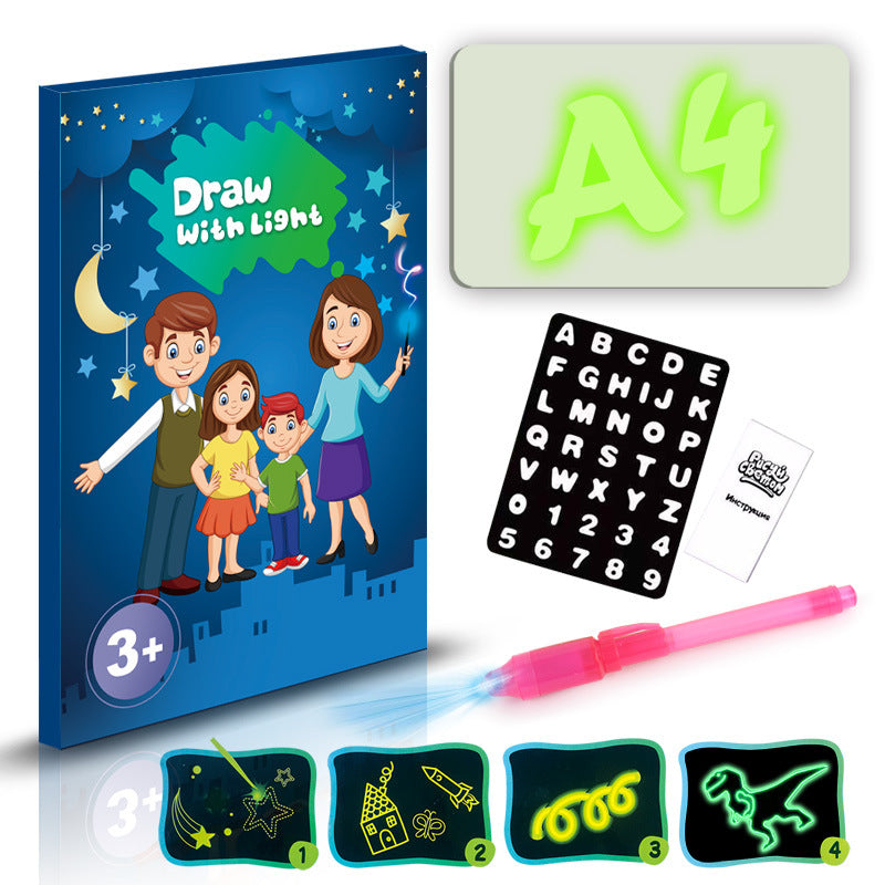 Educational Toy Drawing Pad 3D Magic 8 Light Effects Puzzle Board Sketchpad Kids DealSniper.net English A4 M