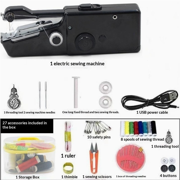 Handheld Mini Sewing Machine Set Hobby Gym From House Black with USB sewing box set