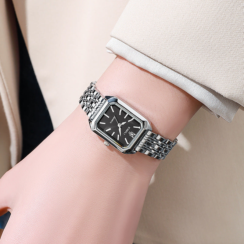 Fashion Simple Square Steel Strap Women's Watch Jewelry DealSniper.net Silver Black