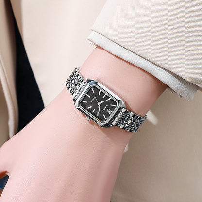 Fashion Simple Square Steel Strap Women's Watch Jewelry DealSniper.net Silver Black