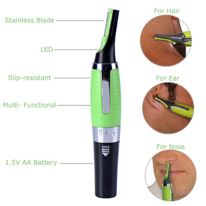 Water Resistant Nose Ear Hair Trimmer Clipper Shaver LED Light Beard Eyebrow Siderburns Ear Neck Nasal Hair Remover Beauty dealsniper-net