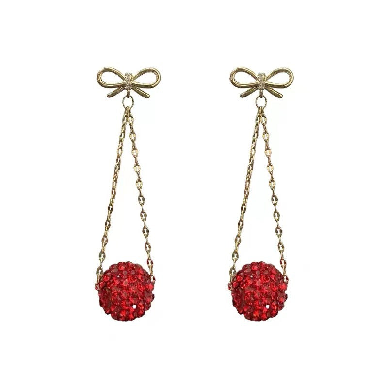 Golden Bow With Red Rhinestone Fashion Simple Eardrops Jewelry dealsniper-net
