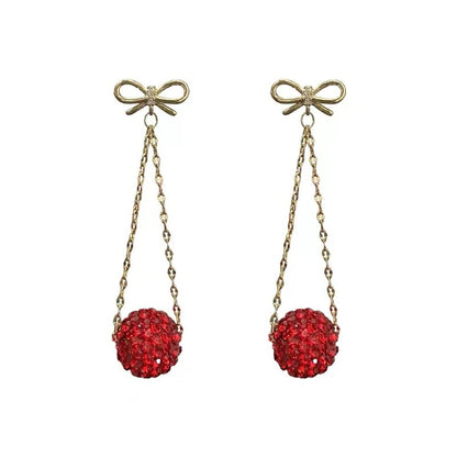 Golden Bow With Red Rhinestone Fashion Simple Eardrops Jewelry dealsniper-net