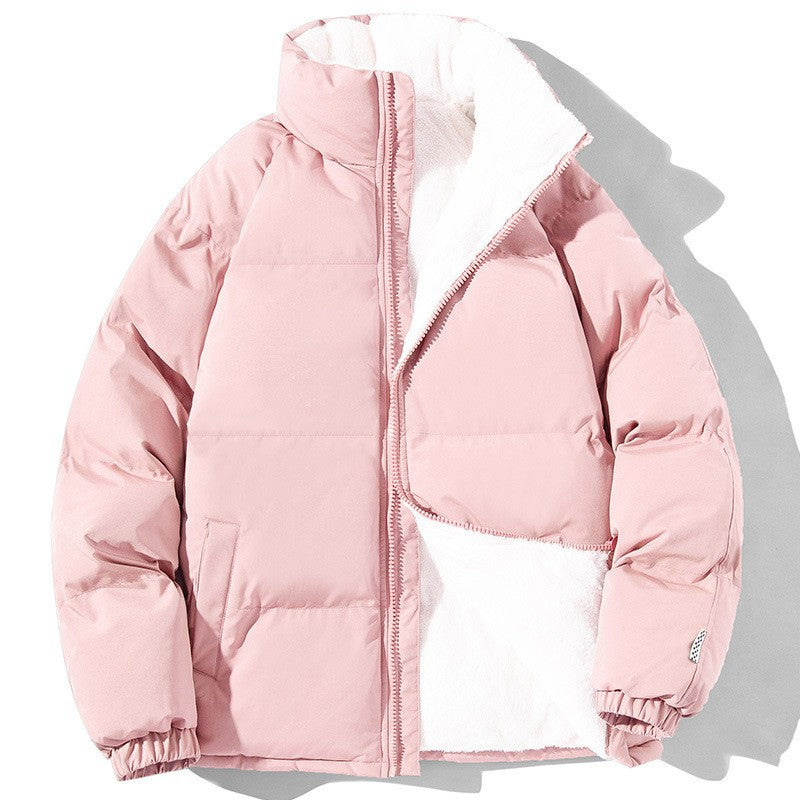 Couples Stand-up Collar Coat With Pockets Fashion Winter Warm Plush Men DealSniper.net Pink 2XL