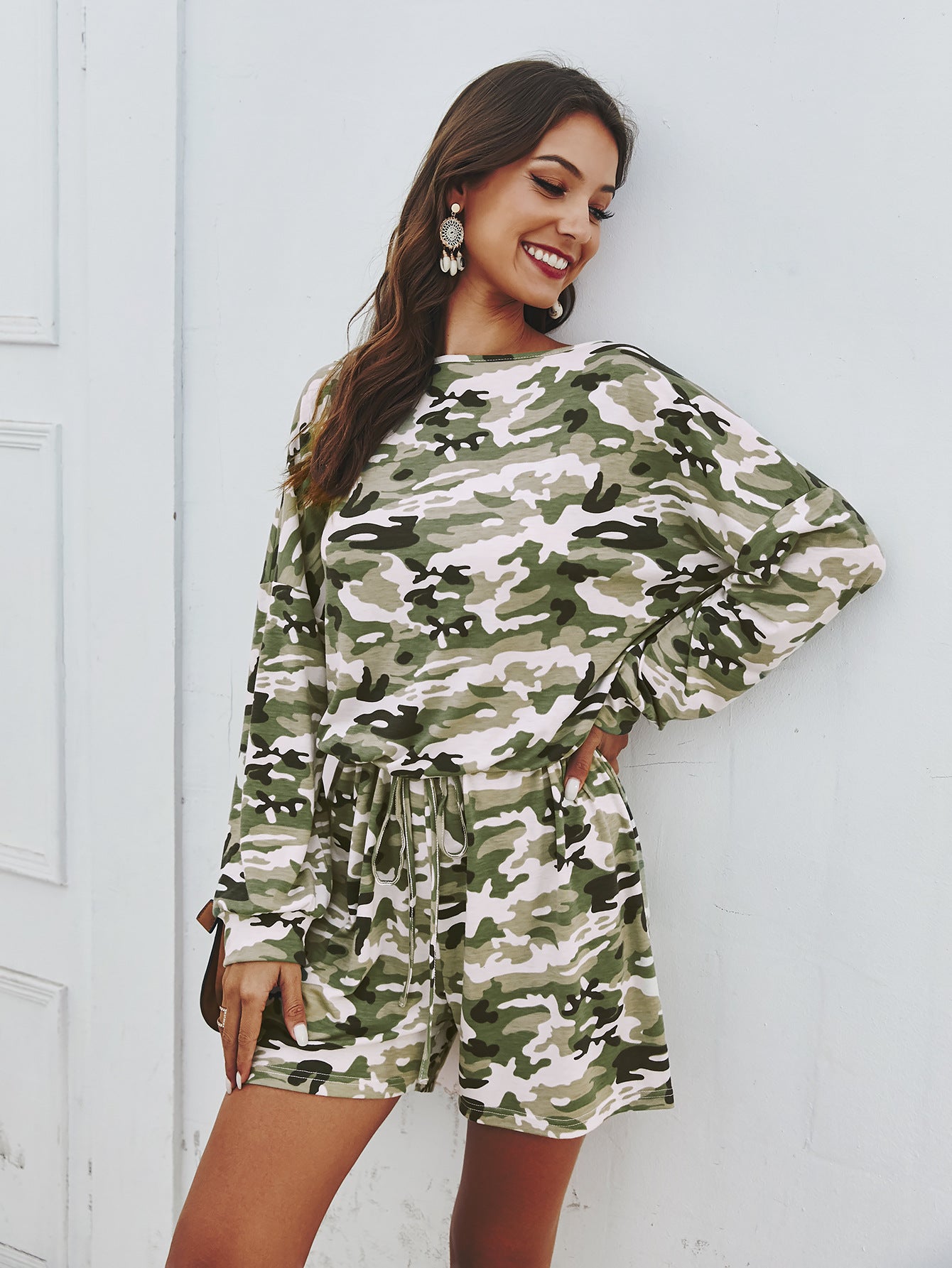 Spring Wear European And American Camouflage Casual One-piece Shorts