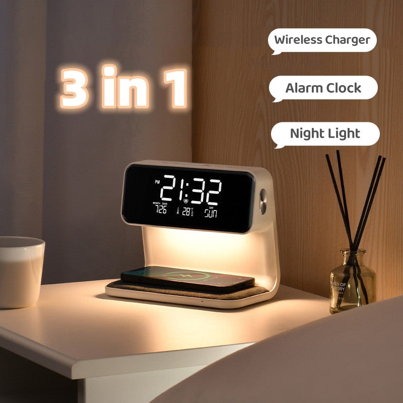 Creative 3 In 1 Bedside Lamp Wireless Charging LCD Screen Alarm Clock Gadgets dealsniper-net