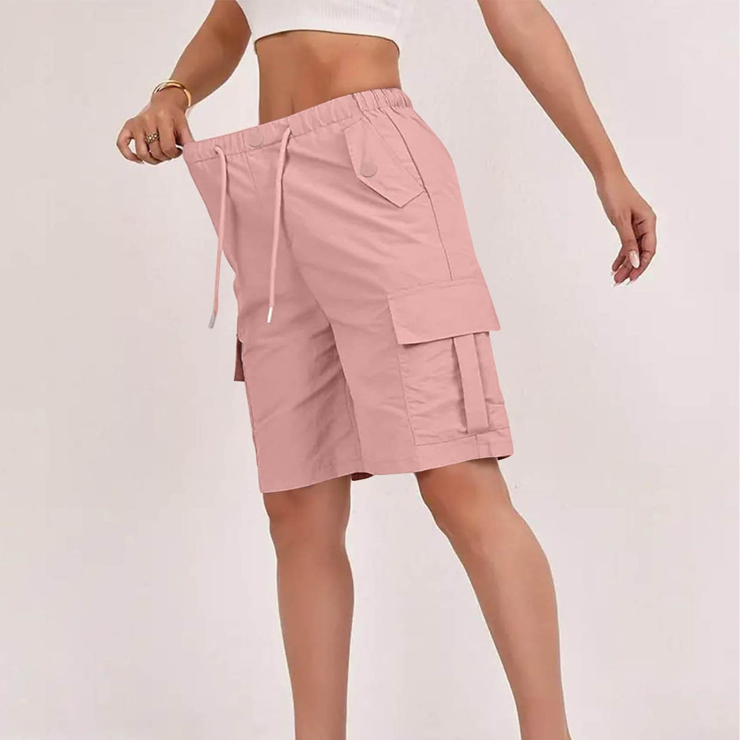 Summer New High-Waisted Cargo Shorts For Women Loose Casual Women Gym From House Pink 2XL