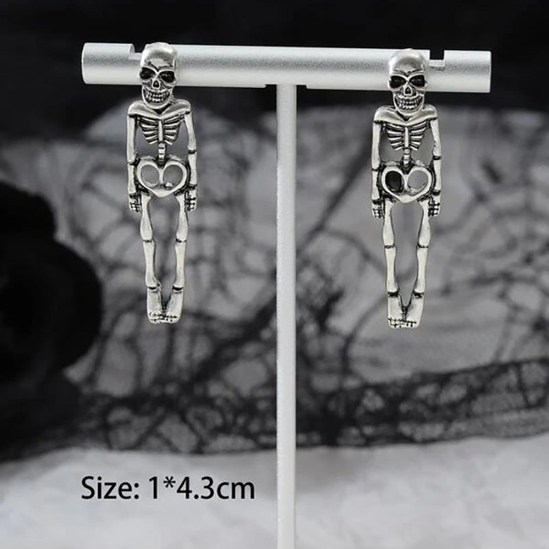 Halloween Earrings Skull Simulation Human Skeleton Detachable Stud Earrings Jewelry dealsniper-net Silver