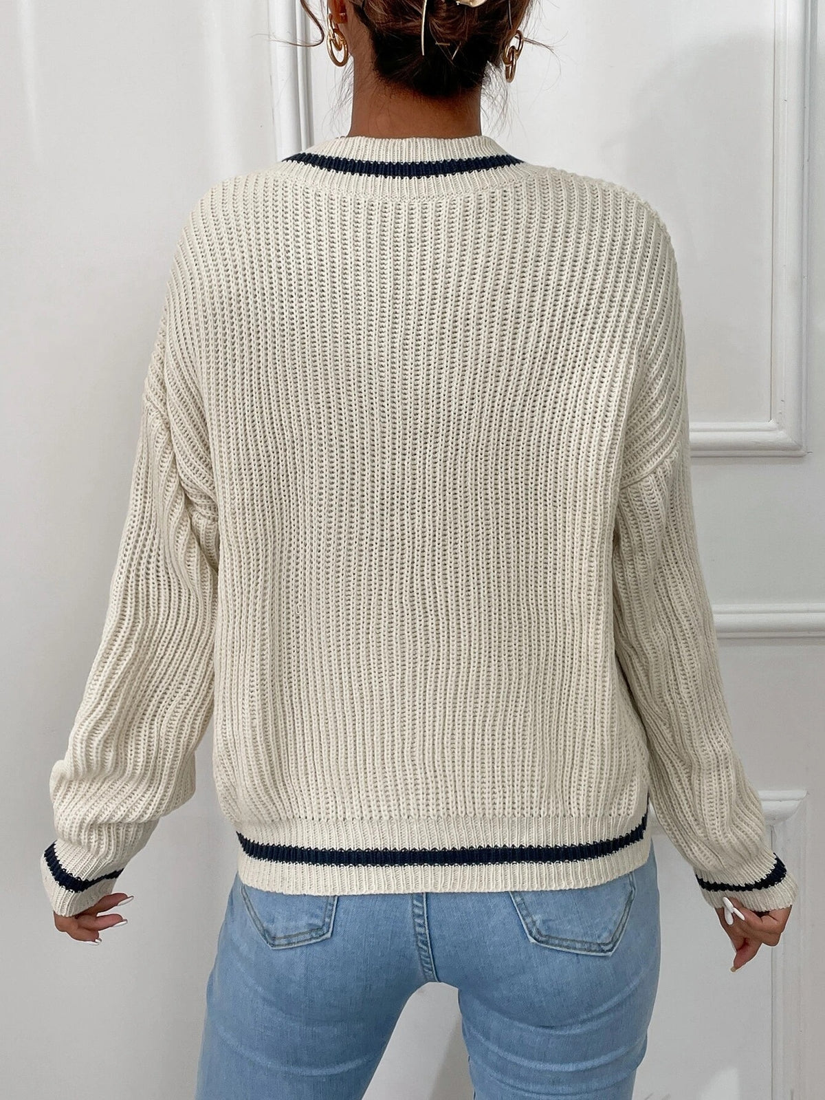 Winter Women's Clothes Cable Knit V Neck Sweaters Casual Women Gym From House