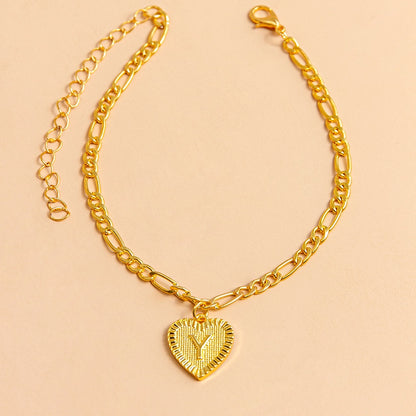 Initial Letter Anklet Gold Color Heart Pendant Foot Bracelets Women