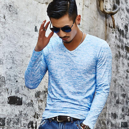 Long Sleeve T-Shirt Men Spring Autumn Fashion Men DealSniper.net Blue 3XL