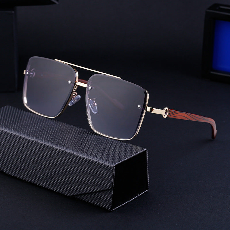 Square Frame Cut Edge Sunglasses Men's Imitation Wood Grain Men Gym From House