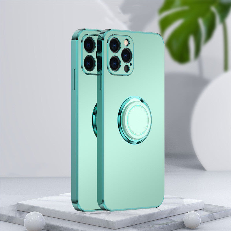 New Simple Frosted Electroplating Ring Phone Case Electronics Gym From House Light grass green IPhone12