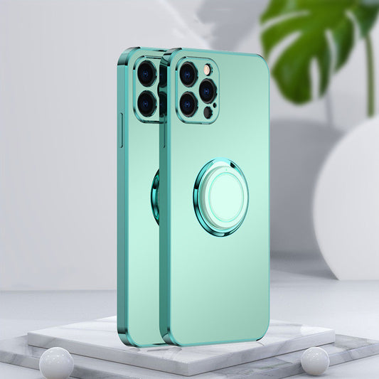 New Simple Frosted Electroplating Ring Phone Case Electronics Gym From House Light grass green IPhone12