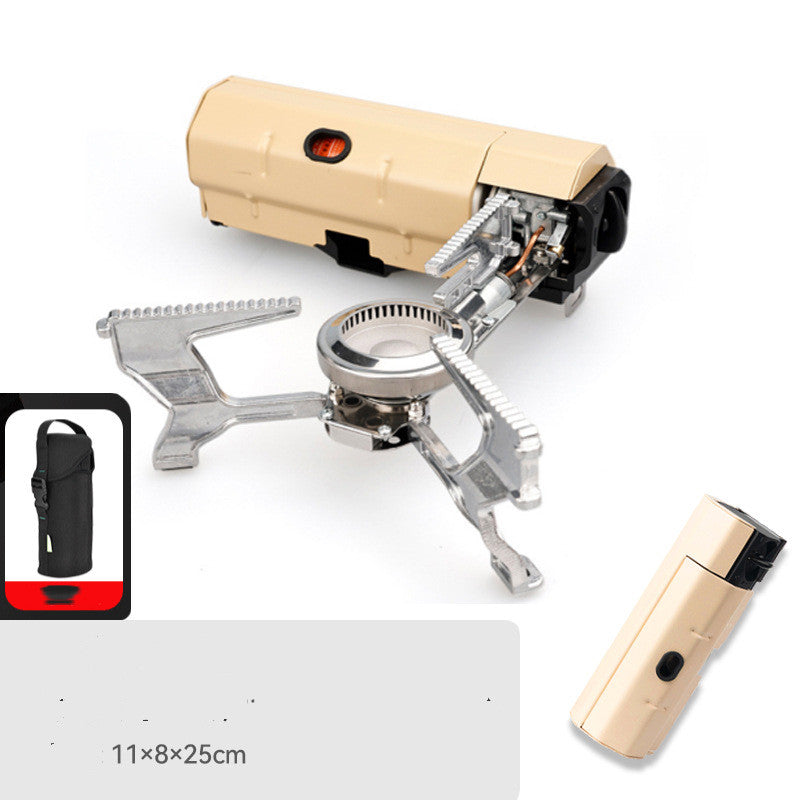 Camping Gas Stove Portable Folding Cassette Stove Outdoor Hiking BBQ Travel Cooking Grill Cooker Gas Burner Food Heating Tool Kitchen Gadgets Kitchen DealSniper.net Khaki With Buggy Bag