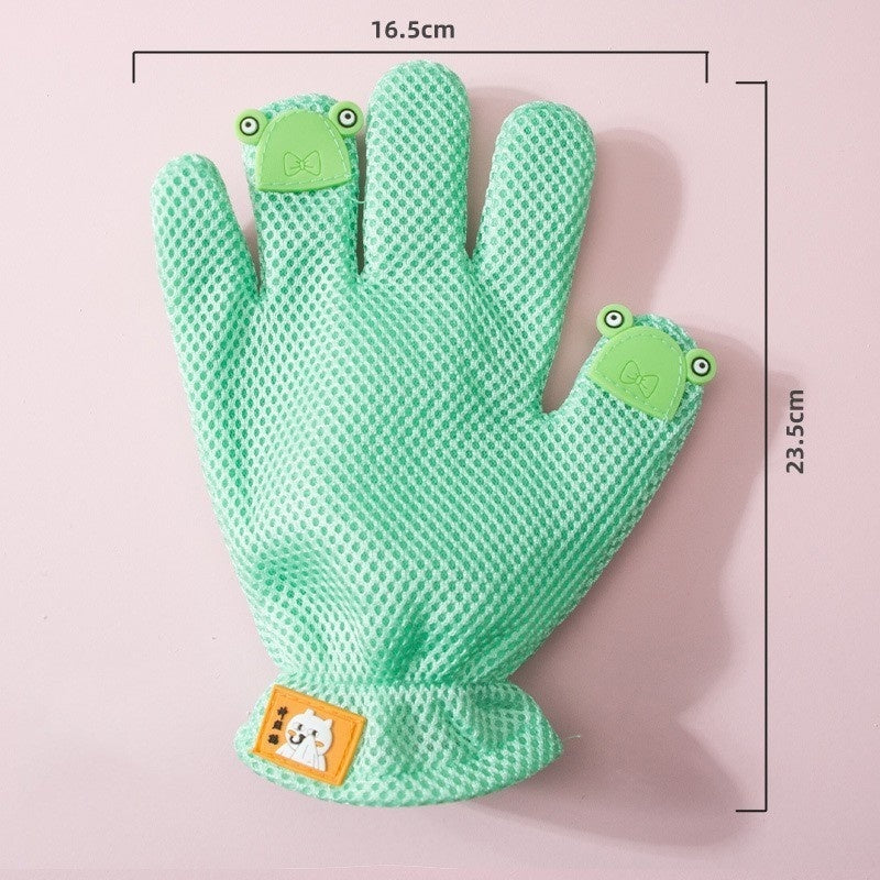 Pet Bath Cat Petting Gloves Double-sided Floating Hair Comb Pets Gym From House Green Frog Left Hand