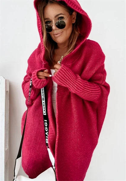 Fashion Bat Sleeve Hooded Cardigan Oversized Loose Women Gym From House