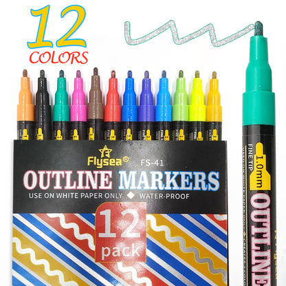 Double Line Pen Color Ledger Pen Dreamlike Outline Hobby dealsniper-net 12color