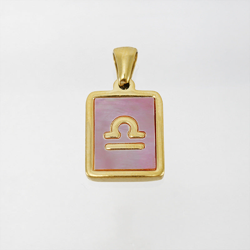 Stainless Steel Square Shell Zodiac Necklace Jewelry dealsniper-net Libra Pink