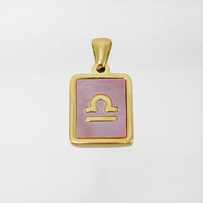 Stainless Steel Square Shell Zodiac Necklace Jewelry dealsniper-net Libra Pink