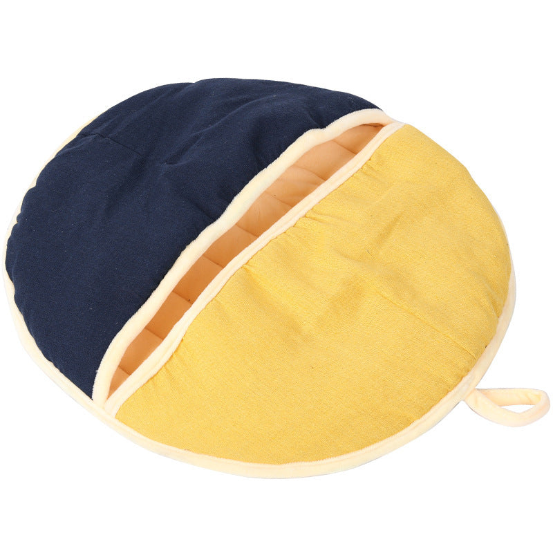 Round Fan Cotton And Linen Wool Warm Semi Enclosed Pets dealsniper-net Yellow blue