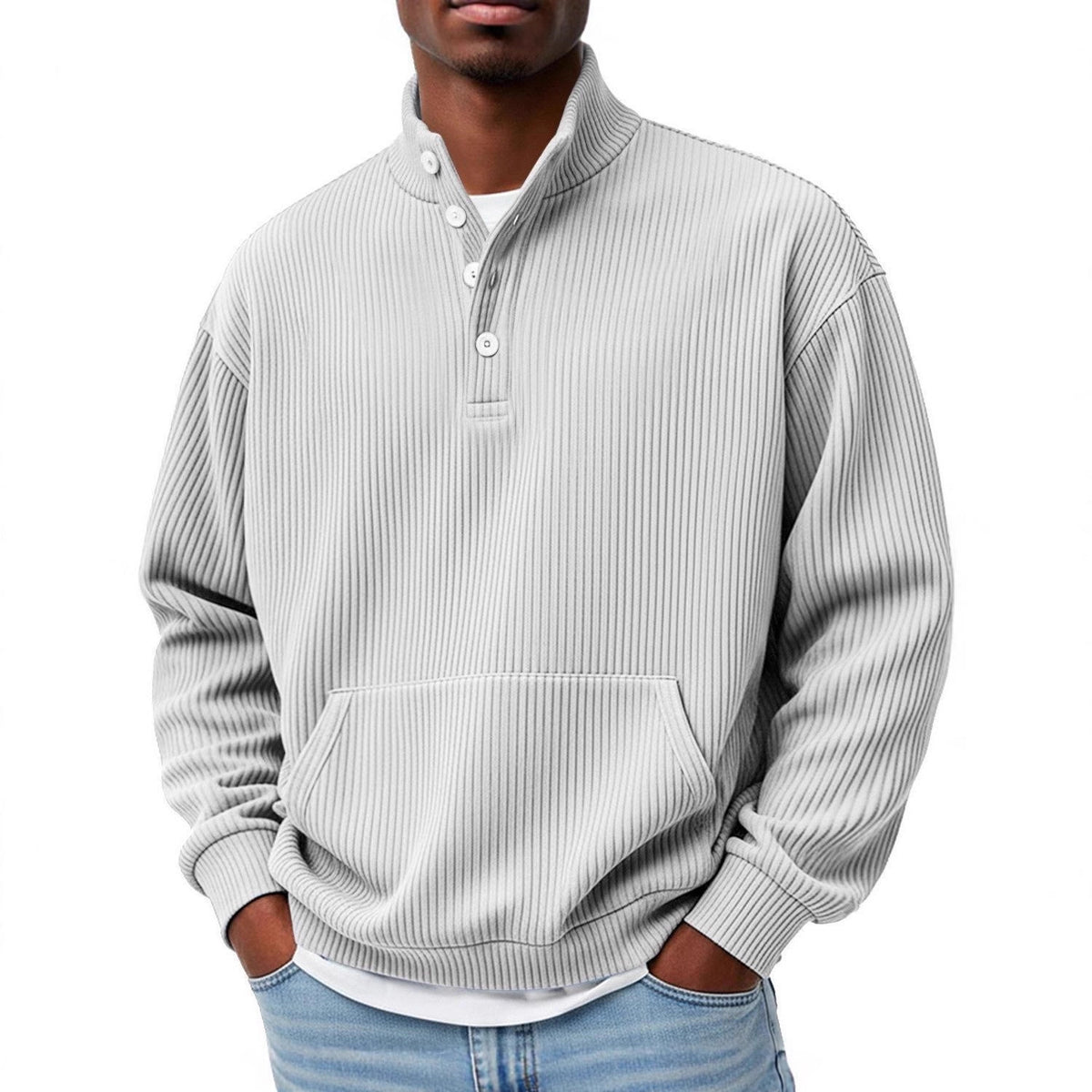 Mens Solid-Color Turtleneck Casual Long-Sleeve Polo Sweatshirt Men DealSniper.net