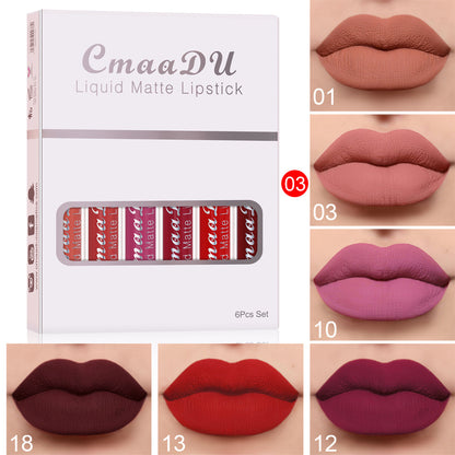 6 Boxes Of Matte Non-stick Cup Waterproof Lipstick Long Lasting Lip Gloss Deals dealsniper-net C