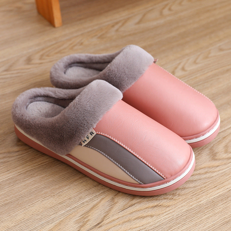 Waterproof Slippers Plush Winter Shoes Home Non-slip Bedroom Slippers Women Women DealSniper.net Pink 36to37
